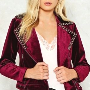 Maraislise Burgundy Velvet  motto jacket with silver studded  Size 3